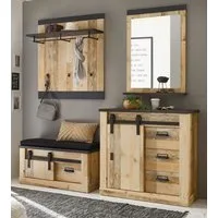Furn.Design Garderoben-Set Stove, (Flurgarderobe in Used Wood / Altholz Dekor, 5-St., ca. 206 x 201 cm), inklusive Kissen, Soft-Close-Funktion