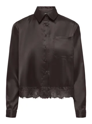 ONLY - Satinbluse mit Spitze braun - Gr. - S