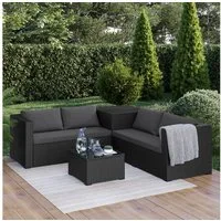 STEELSØN Sitzgruppe Veloria modulare Lounge-Sitzgarnitur für Garten, Terrasse & Balkon, (schwarz/anthrazit, Polyrattan/Metall, für 4 Personen), mit 2 Sofas, 1 Tisch & 1 Aufbewahrungsbox (ohne Sessel)