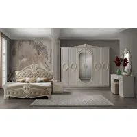 Interdesign24 Schlafzimmer-Set Aurora, (7-teilig, im klassischen Barock Stil, inkl. Bett 160 x 200 cm mit gepolstertem Kopf- und Fußteil), in Cremeweiß/Beige