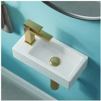 HOROW Waschbecken Mini Hängewaschbecken, Waschbecken Klein, Waschtisch Gäste WC (mit Hahnloch - Weiß, 37 x 18.5 x 9 cm)