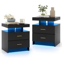 COSTWAY Nachttisch (2-St), mit LED-Beleuchtung, Sofatisch mit 2 Schubladen, 50x40x58 cm