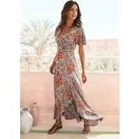 LASCANA Maxikleid mit Paisleydruck, Schlitz und Volant, Flügelärmel Druckkleid, luftiges Sommerkleid, modisches Jerseykleid, casual