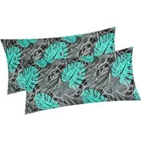 Heubergshop Kissenbezug, (2 Stück), 2er Set 40x80cm - Blätter Grau Schwarz Türkis Baumwolle (630/1)