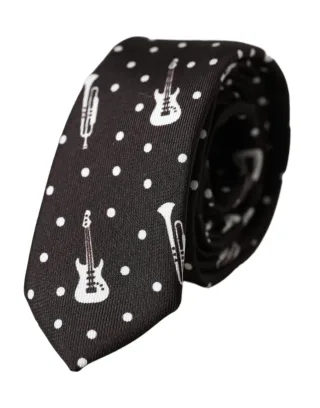 Schwarze Gitarre Druck Seiden verstellbare Krawatte
