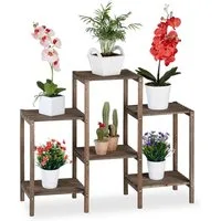 relaxdays Blumenständer Braunes Blumenregal aus Holz, M