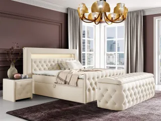 Boxspringbett Schlafzimmerbett SEVRA Nr.3 180x200cm in Elisa Velvet Cremeweiss
