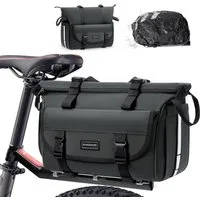 RAINSMORE Fahrradtasche Fahrradtasche 18L 3in1 mit Regenhülle Schultergurt Schwarz Grau (Wasserabweisend reflektierend 3in1 Nutzung mit Tragegurt 18L, Fahrradtasche mit Hauptfach Seitentaschen Innenfächer Regenhülle), Wasserabweisend reflektierend 3i