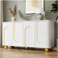 Merax Sideboard mit Goldlinien-Dekor, Wohnzimmerschrank Aufbewahrungsschrank (1 St), Kommode mit 4 Türen, Metallfüßen & Stauraum, 140Lx40Bx74H cm
