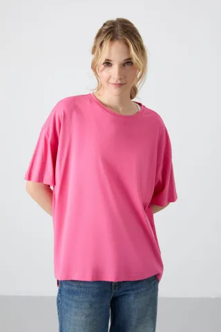 Übergröße Baumwoll-Modal Rundhals T-Shirt