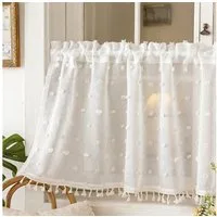 Sunicol Scheibengardine Boho Bistrogardine Weiß Kurzgardinen mit Quaste lichtdurchlässig, 140 x 46 cm/140 x 61 cm Klein Modern Gardine für Küchen