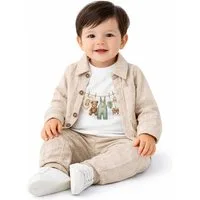 Lorey Medtec Shirt, Hose & Jäckchen Baby Jungen 3er Set, Jacke, Hose, Langarmshirt, 100% Baumwolle, Beige (Jacke + Hose + Langarmshirt)