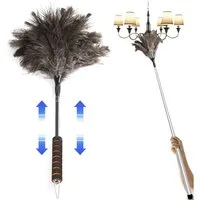 BlingBin Staubwedel Teleskop Staubwedel Straußenfedern – Staubwedel Lang Ausziehbar (1er Set, 1-St., 55 cm bis 155 cm), Längenverstellbar & Waschbar für Deckenventilator, Hochflächen