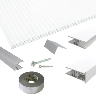 Polycarbonat Stegplatten | Terrassendach-Set | Zevener Sprosse Verlegeprofil | 16 mm | opal-weiß