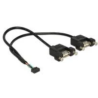 USB 2.0 Kabel, 2mm 10Pin Header > 2x USB-A Buchse, zum Einbau schwarz, 25cm