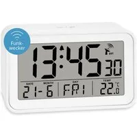 ADE Funkwecker Reisewecker digital mit Kalender, Thermometer und Beleuchtung idealer Reisewecker mit Snooze, inkl. AAA Batterien