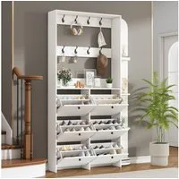 Merax Garderoben-Set Garderobenständer mit Schuhschrank, (120 x 24 x 200 cm, 1-St), 3-in-1 Flurgarderobe Komplett-Set mit 8 Klapptüren, 8 Haken & Ablagen
