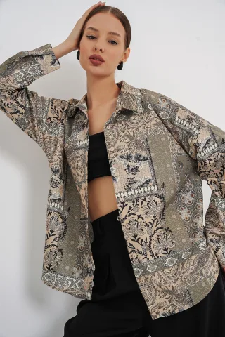 Übergröße Paisley-Muster Button-Up Hemd
