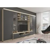 Küchen-Preisbombe Wohnwand Paris Schrankwand Anbauwand Wohnzimmer MDF Grau+ Sonoma Eiche matt, (4-St)