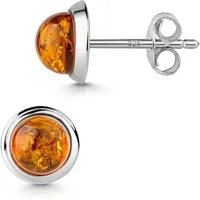 Materia Paar Ohrstecker Damen Silber Bernstein Braun orange Ø8mm SO-500, 925 Sterling Silber