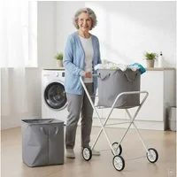 abc HOME Wäschekorb Wäschekorbwagen, Ablagefläche, Klappbar, Weiß, Metall, 92 cm H