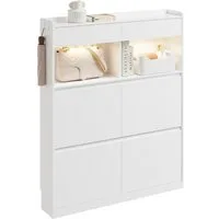 SoBuy Schuhkipper FSR224-E, Schuhkipper schmal, Flurschrank Schuhregal, LED-Licht, Haken, mit 2 Schubladen, nur 19 cm tief, bis EU-Größe 46, für Enge Flure