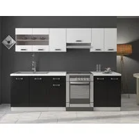 Küchen-Preisbombe Küchenzeile Omega 240 cm Küchenblock Einbauküche Singleküche Schwarz + Weiss
