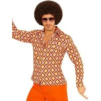Widdmann Hippie-Kostüm 70er Jahre Retro Hemd Rauten - Fasching Karneval, Für Schlager- und Mottopartys: buntes Herrenhemd im Stil der 70er Jah