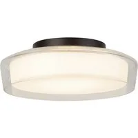 Searchlight Deckenleuchte Puck Flush - Black Metal, Clear & Opal Glass, LED fest integriert, Warmweiß