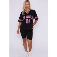 Worldclassca T-Shirt Worldclassca Oversized LA 91 Los Angeles Print T-Shirt College Tee