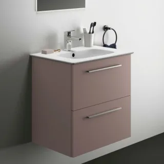 Ideal Standard i.life A Möbelwaschtisch-Paket K8741NH 64x46x64,5cm, 1 Hahnloch, Griff Chrom gebürstet, greige matt