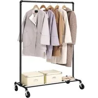 SONGMICS Kleiderständer Kleiderstange, für Schlafzimmer, Waschküche, 100 x 49 x 163 cm, mit Rollen, bis 90 kg belastbar, 1 Kleiderstange und Ablage, schwarz
