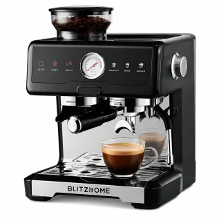 [EU Direct] BlitzHome® CM7080 Espresso Coffee Machine 20Bar 2200W with Built-in Conical Burr Grinder Dual Boiler Dual Pu