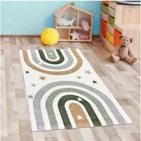 Carpetia Kinderteppich Moderner Teppich Pastellfarben weich mit Regenbogendesign in Creme, rechteckig, Höhe: 10 mm