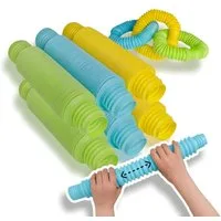 alldoro Fidget-Gadget Flexi Pop Tubes, 6 Stretch-Röhren Ø 4,5 cm, ausziehbar & biegsam, Sensorik-Spielzeug für Kinder & Erwachsene, Anti-Stress & bei ADHS