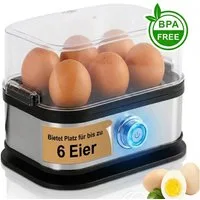 Forrlite Eierkocher für 6 Eier, Dampfgarer, für Frühstückseier von weich bis hart, Anzahl Eier: 6 St., 200 W, BPA-frei, mit Überhitzungsschutz, spülmaschinengeeignet