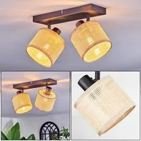 hofstein Deckenleuchte Deckenlampe aus Metall/Papiergflecht/Stoff in Schwarz/Natur/Braun, ohne Leuchtmittel, verstellbare Deckenleuchte im Boho-Design (Schirme Ø 12 cm), 2 x E14