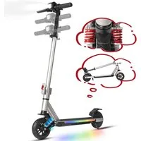Vankel Elektro-Kinderroller ab 10 Jahren, klappbar, EBS+Fußbremse, farbiger Beleuchtung, mit Haken, 14km/h, E-Scooter für Kinder, 10-15km, höhenverstellbar