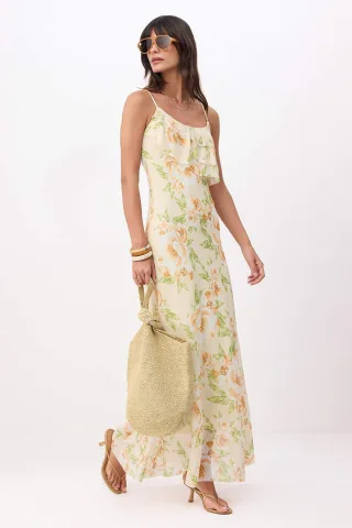 Ärmelloses Maxikleid mit Blumenmuster und A-Linien-Schnitt für Damen