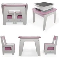 Juskys Kindersitzgruppe Milou, Set mit 2 Stühlen & 1 Tisch, Holz Spieltisch, Stauraum & Wendeplatten