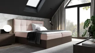 Boxspringbett Bett THANOS 120x200cm Dunkel Eiche Stoff Altrosa inkl. Bettkasten