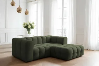 Ecksofa Designersofa SOLVIE XS in Stoff Tiffani Grün Ottomane Rechts