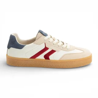 Tamaris Herren-Sneaker aus cremeweißem Leder mit rotem Streifen
