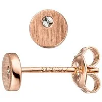 JOBO Paar Ohrstecker, rund 925 Silber roségold vergoldet mit Zirkonia