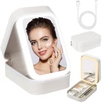 FELIXLEO Vergrößerungsspiegel Kosmetiktasche mit Spiegel 3 Farben LED Make Up Tasche Reise Weiss