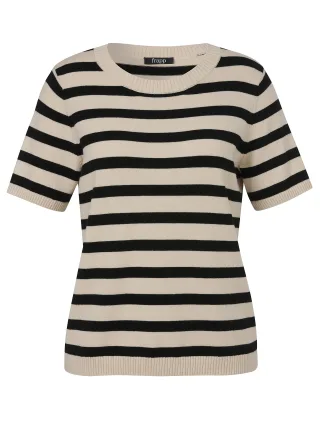 Frapp - Pullover Rundhals 1/2 Arm Ringel sand/black - Gr. - 52