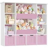 Homfa Kinderregal mit 4 Spielzeugkisten auf Rollen, Spielzeugregal mit 8 offenen Fächern Spielzeugtruhe 124.5x118x35cm