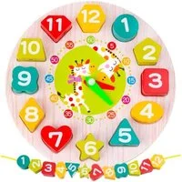 KRUZZEL Lernspielzeug Holzspielzeug-Uhr für Kinder: Lernuhr aus natürlichen Materialien. (Holzuhr mit Sortierer und Zubehör für spielerisches Lernen., Uhr mit Formen, Zahlen, Farben und englischen Bezeichnungen), Holzspielzeug Uhr mit Formen, Zahlen 