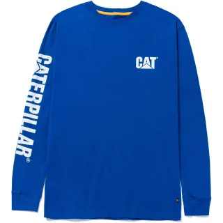 Caterpillar Markenbanner Langarm Baumwoll Herren Blau T-Shirt