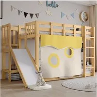 Merax Etagenbett 90x200cm mit Bettvorhängen (Jugendbett Doppelbett, 1-St), Kinderbett mit Rutsche, Leiter & Schutzgittern, Stockbett, Kiefernholz